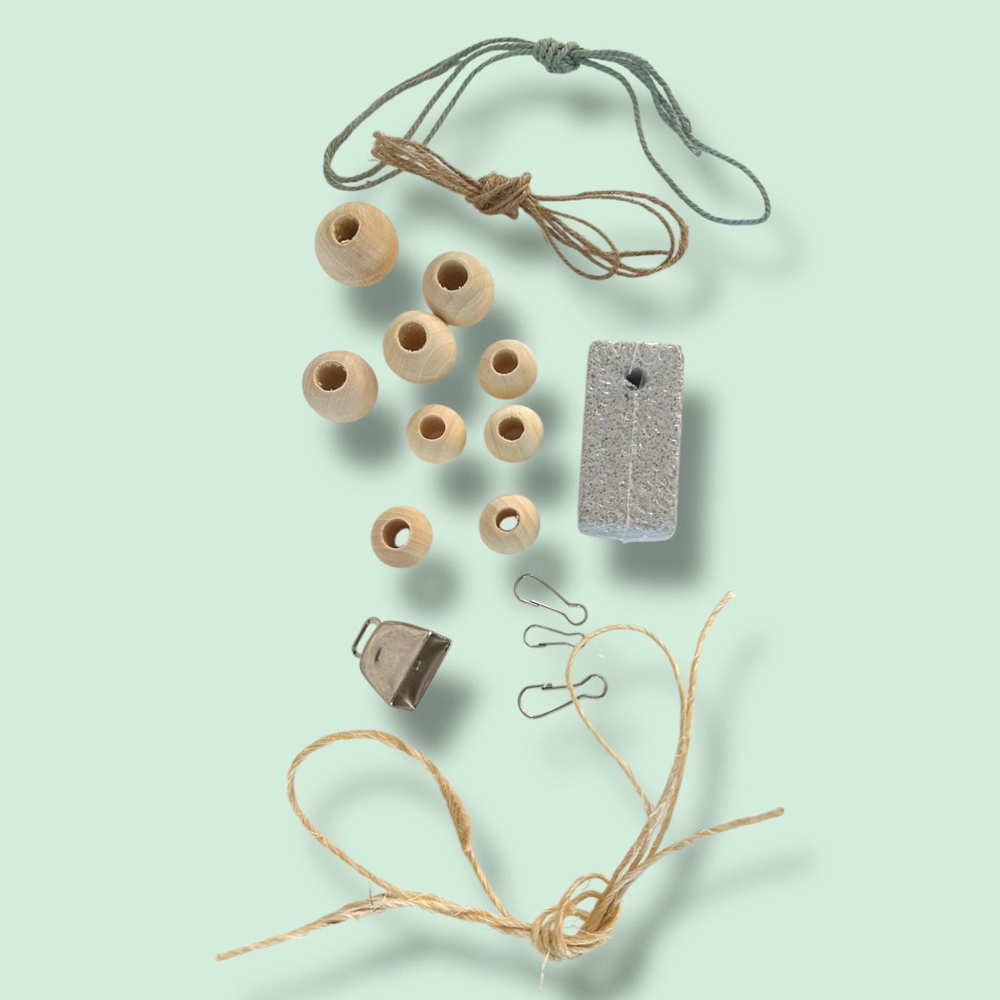 DIY Small Animal Toy Kit: Wood Beads, Bell, Lava Rock