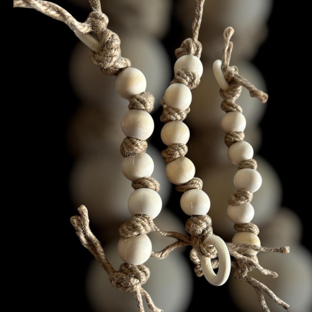 Bird Foot Toy with natural wood beads and jute string
