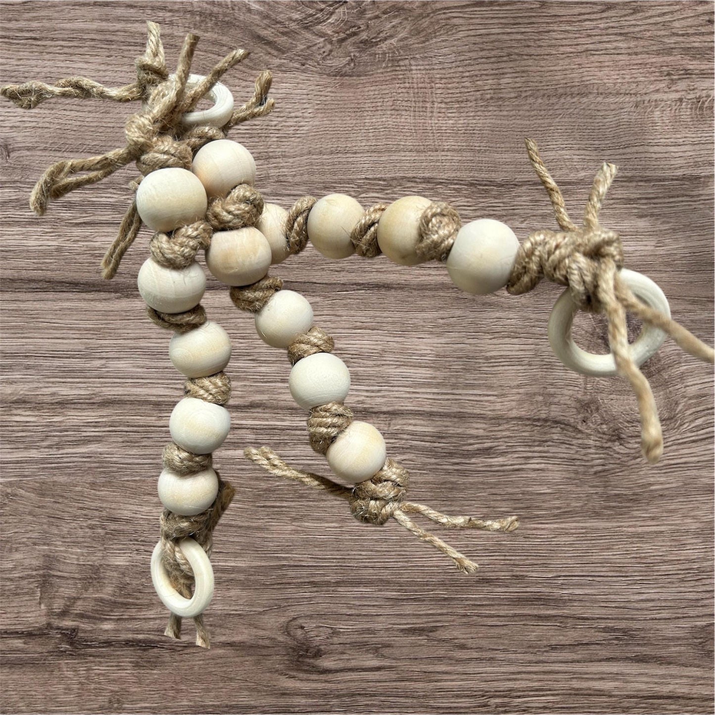 Bird Foot Toy with natural wood beads and jute string
