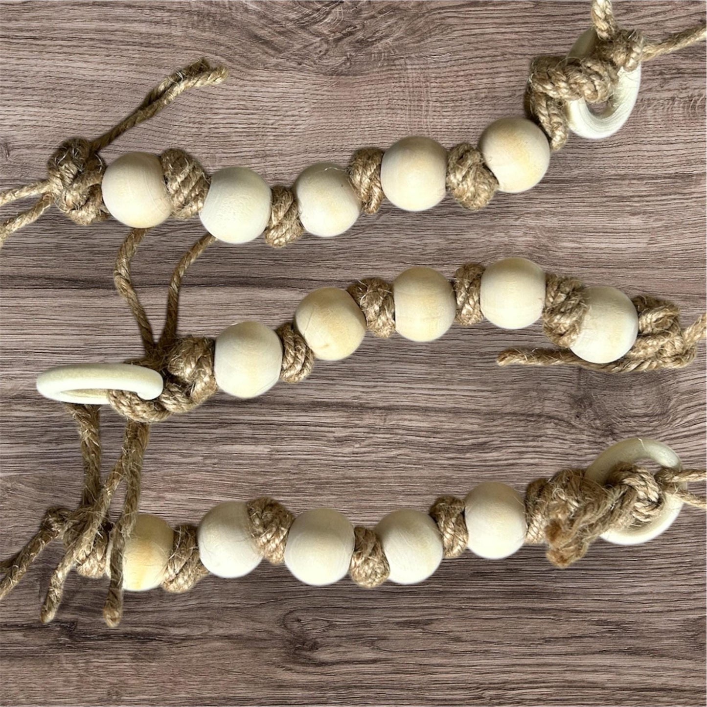 Bird Foot Toy with natural wood beads and jute string