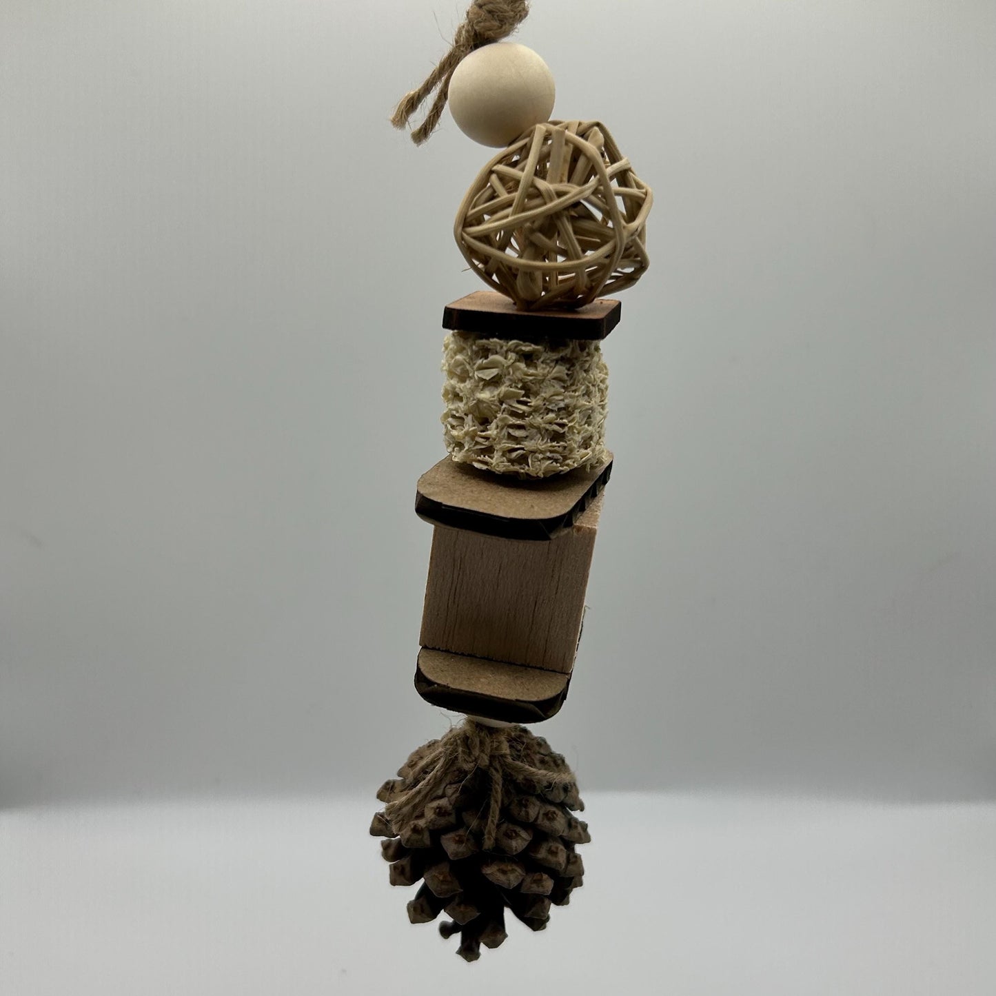 Pet Mouse Chew Toy: Natural Wood, Pine Cone, and Leather