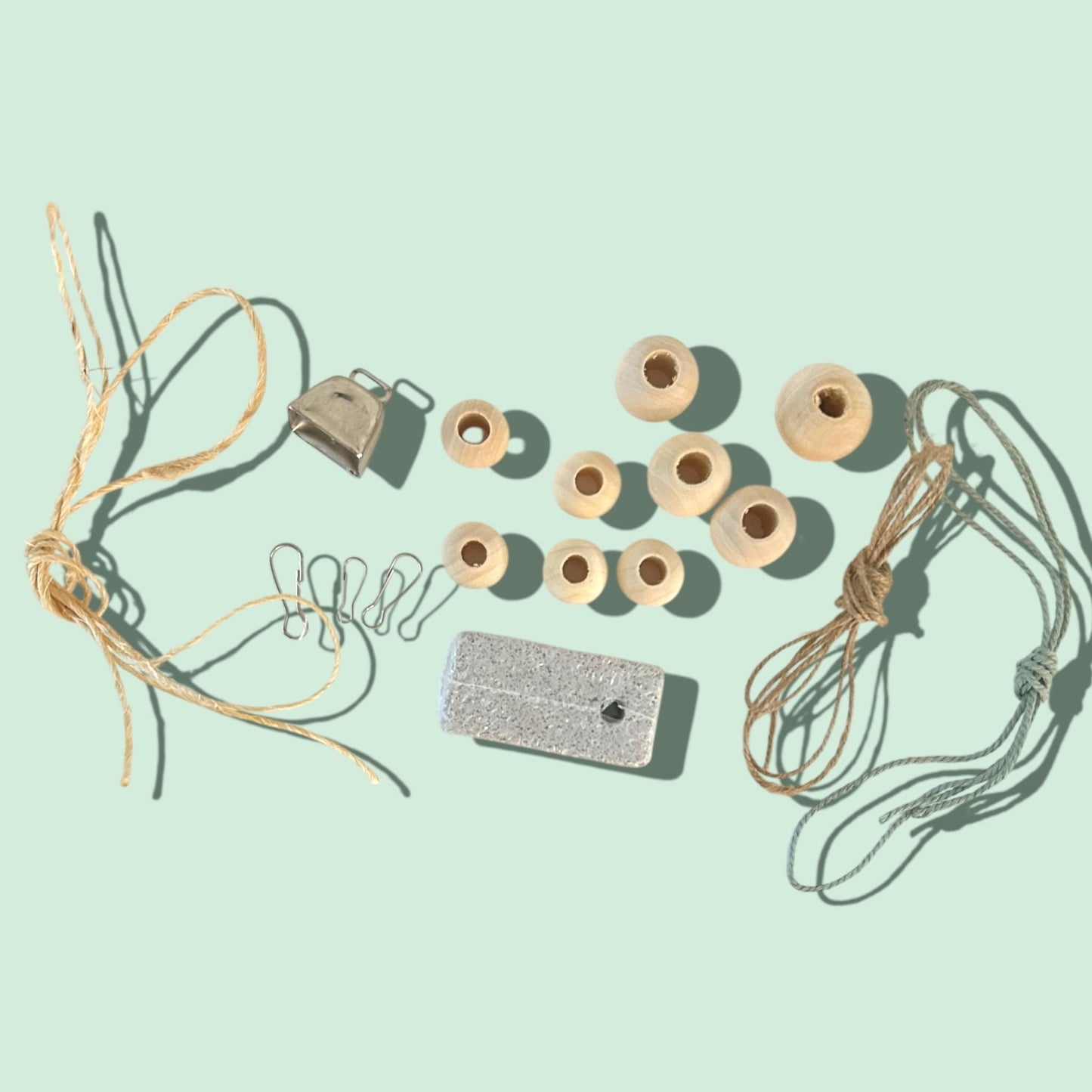 DIY Small Animal Toy Kit: Wood Beads, Bell, Lava Rock