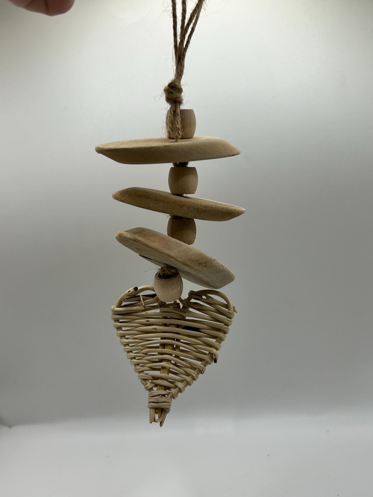 Natural Small Animal Toy, Driftwood Chew Toy with Vine Heart & Wood Beads