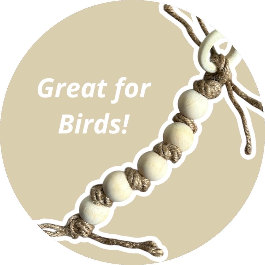 Bird Foot Toy with natural wood beads and jute string