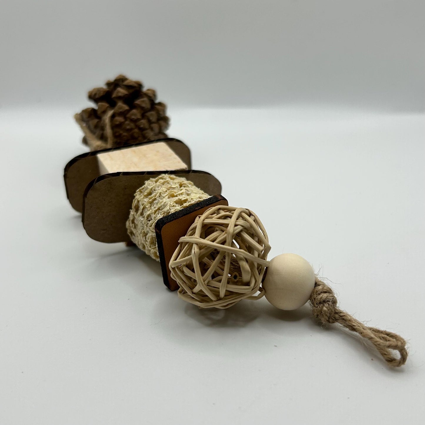 Pet Mouse Chew Toy: Natural Wood, Pine Cone, and Leather