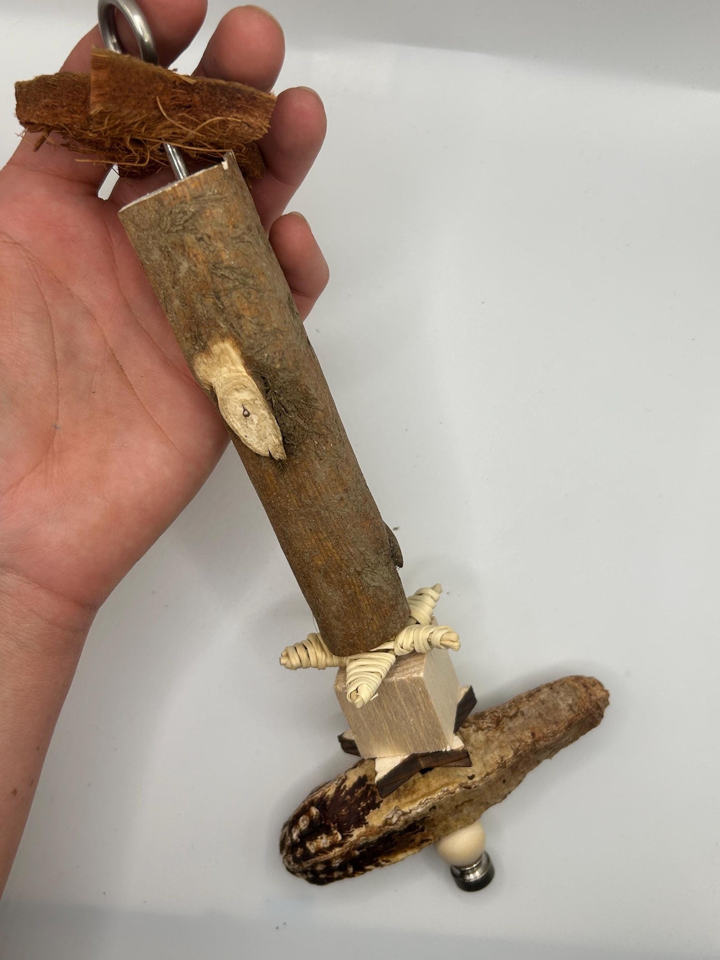 Handmade Sola Wood Small Animal Toy: Rat Enrichment with Stainless Steel Skewer