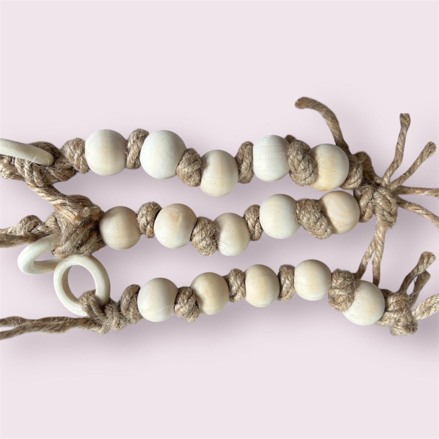 Bird Foot Toy with natural wood beads and jute string