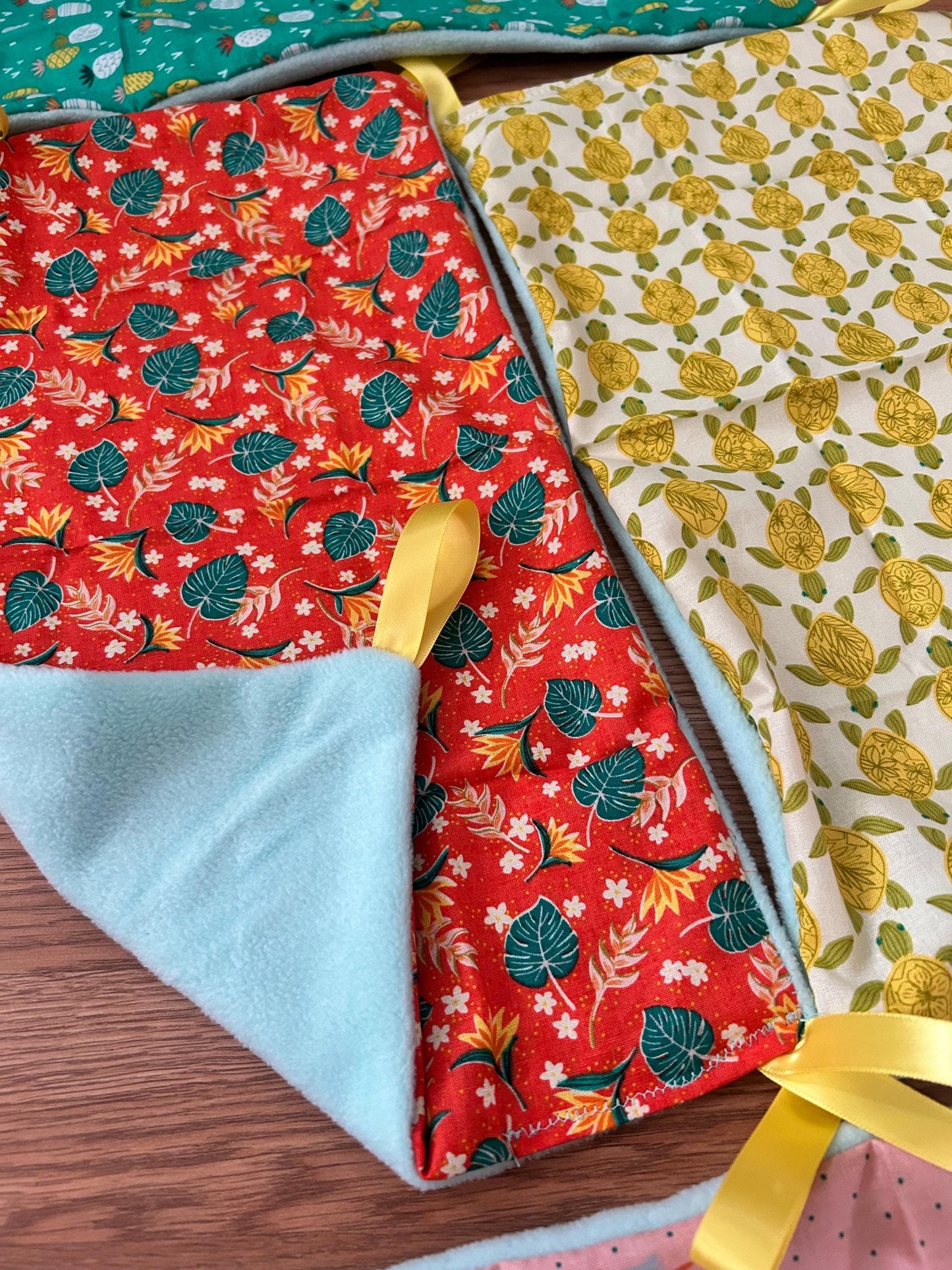 Reversible Fleece Cage Liner Set: Small Animal Hammock, "Summer Vibes" 17x10