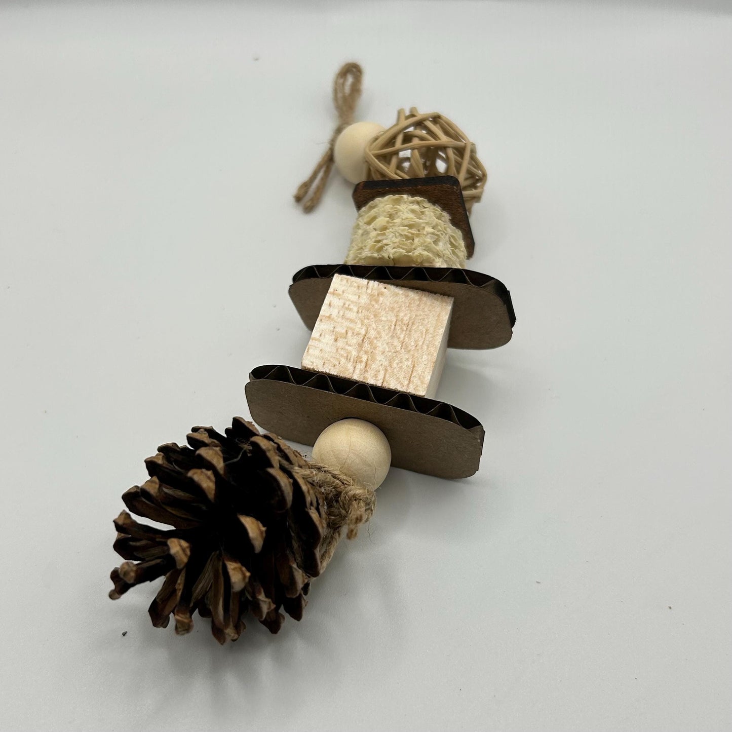 Pet Mouse Chew Toy: Natural Wood, Pine Cone, and Leather