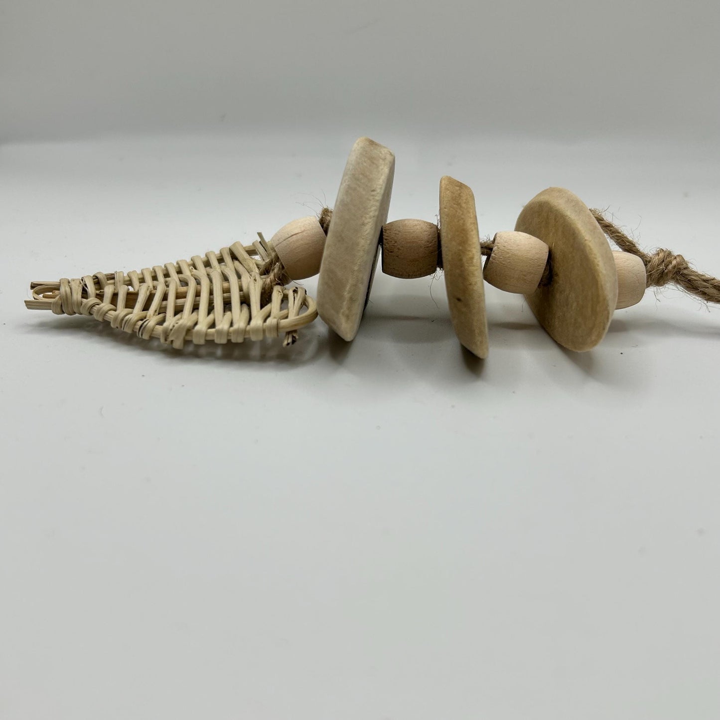Natural Small Animal Toy, Driftwood Chew Toy with Vine Heart & Wood Beads