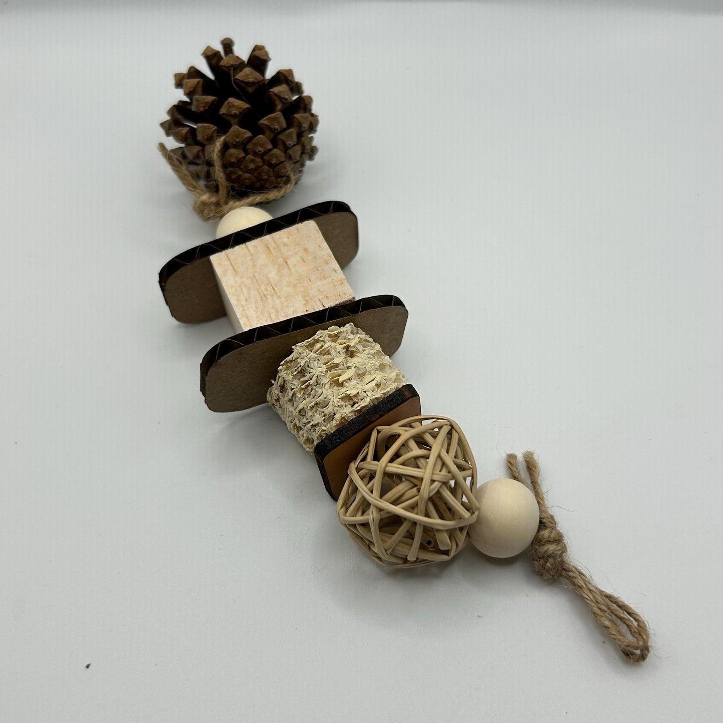 Pet Mouse Chew Toy: Natural Wood, Pine Cone, and Leather