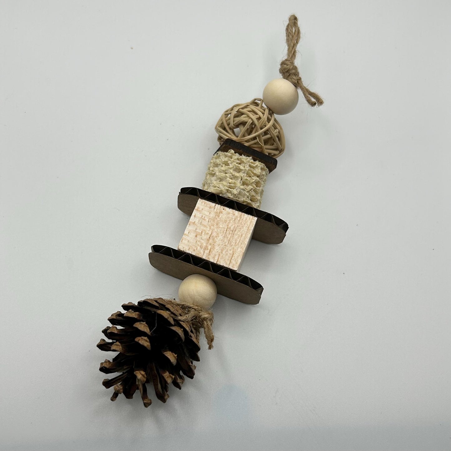 Pet Mouse Chew Toy: Natural Wood, Pine Cone, and Leather
