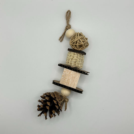 Pet Mouse Chew Toy: Natural Wood, Pine Cone, and Leather