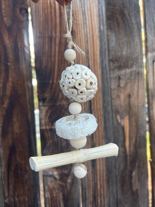 Natural Bamboo Small Animal Chew Toy: Loofah & Sola Ball