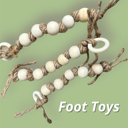Bird Foot Toy with natural wood beads and jute string