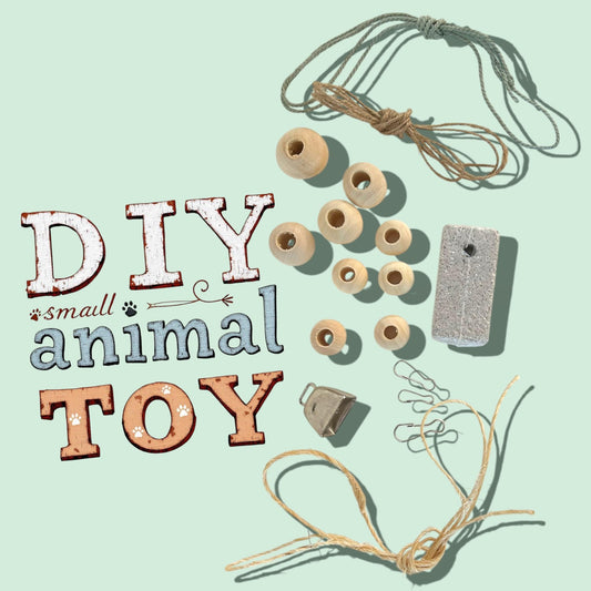 DIY Small Animal Toy Kit: Wood Beads, Bell, Lava Rock